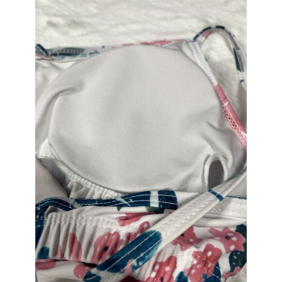 Bikini Top Size Medium Floral White Ruffled Tie Back 3443 Beach Pool - Picture 9 of 14